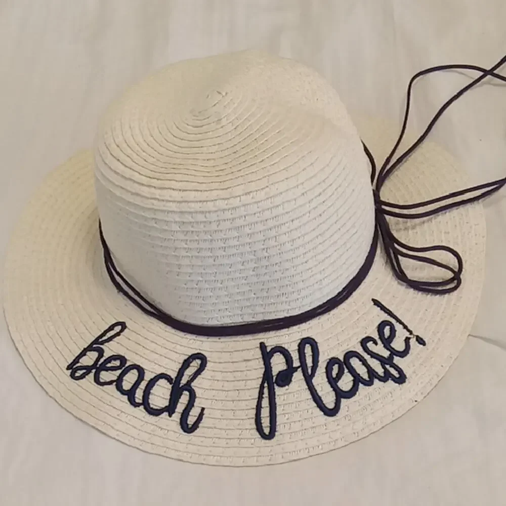 Girl's White Sun Hat with Navy Accents - Beach Ready!